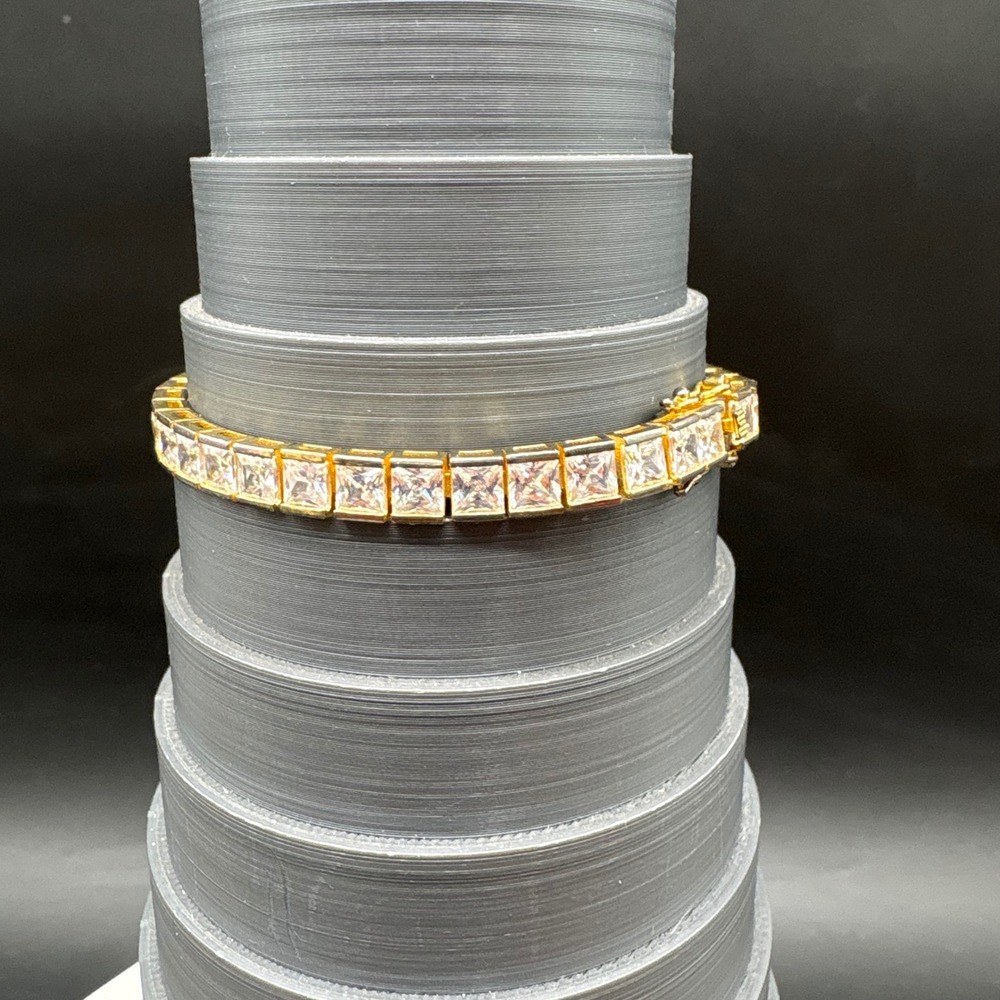 DBJ Tennis Bracelet Women 6.5in Gold Over Sterling Silver CZ Excellent Princess